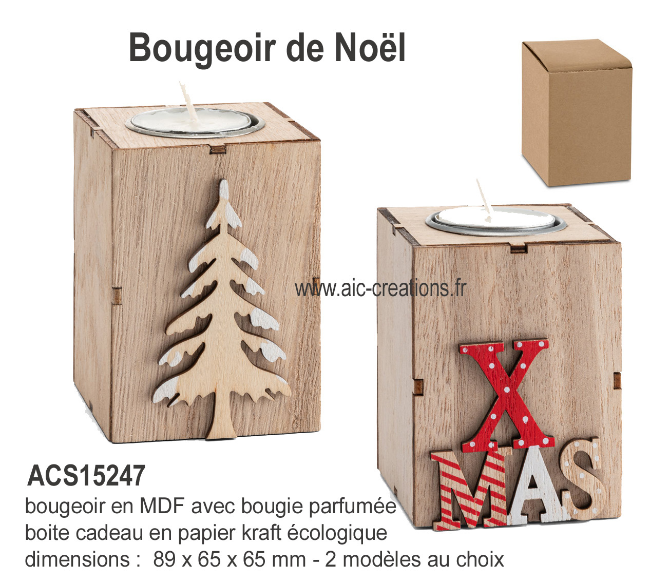 bougeoir en bois de MDF écologique avec bougie parfumée, bougeoir en bois personnalisable, Bougeoir de Noel
