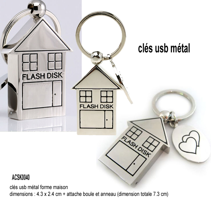 cles usb métal forme maison, clés usb publicitaires maison, objets publicitaires, cadeaux