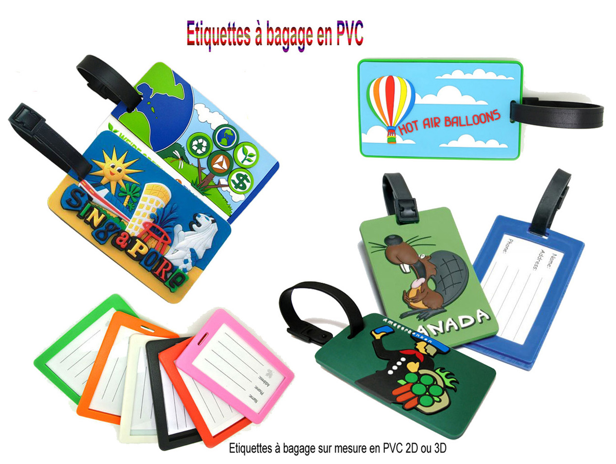 fabricant étiquettes à bagage en PVC, etiquette à bagage PVC sur mesure, fabrication d'étiquettes à bagage sur mesure en PVC 2E ou 3D