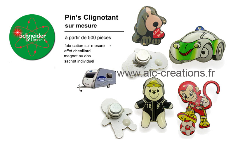 fabricant de pin's clignotant sur mesure, pin's flashing, pin's clignotant à votre forme pour une communication active