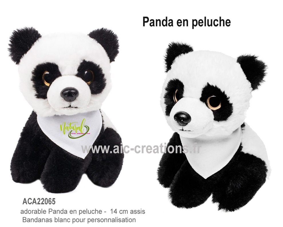 panda en peluche, adorable panda en peluche de 14 cm assis, Panda avec bandanas blanc pour marquage, Panda publicitaire en peluche, cadeaux, pacs de loisirs