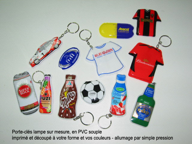 porte-cles lampe publicitaire imprimé en PVC, Porte-clés lampe pvc sur mesure, porte-clés publicitaires
