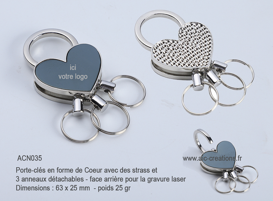 porte-cles pour vos cadeaux d'affaires, porte-clés en forme de coeur avec Strass et anneaux détachables, cadeaux d'affaires ,VIP