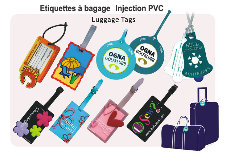 etiquettes à bagage en PVC souple, fabrication sur mesure etiquettes à bagage pvc, objets publicitaires