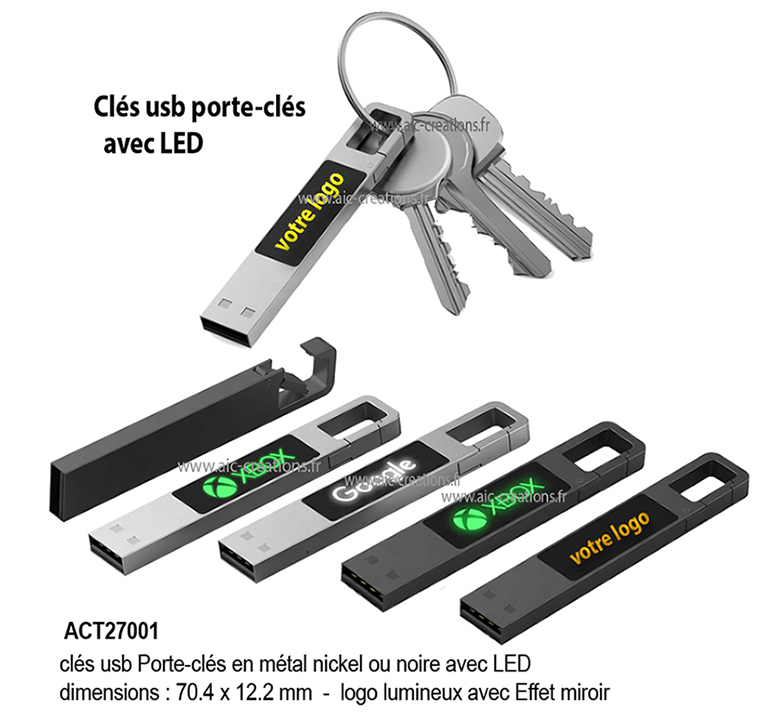 cles usb en métal avec LED et porte-clés, clés usb publicitaires, clés usb métal avec logo lumineux, originale clés usb pour vous démarquer