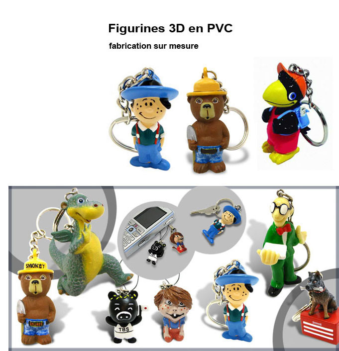 figurines en PVC 3D et Full 3D fabriquées sur mesure, pour présenter un produit