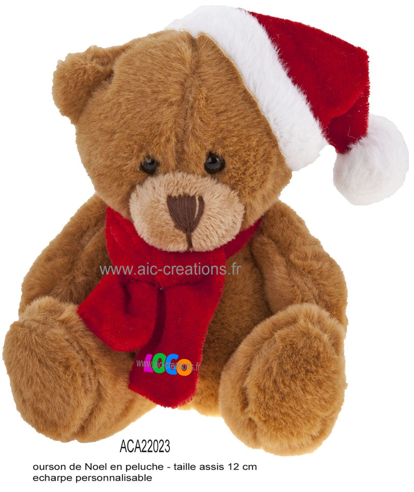 ours de Noel, ours publicitaires en peluche pour Noel, ourson Noel chapeau et écharpe rouge, cadeaux, enfants, jeux, C.E, présentation peluches, magasins,