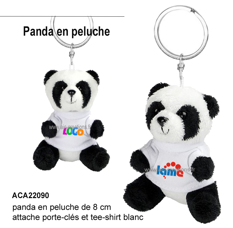 panda en peluche de 8 cm, porte-clés peluches, panda en peluche avec un tee-shirt 