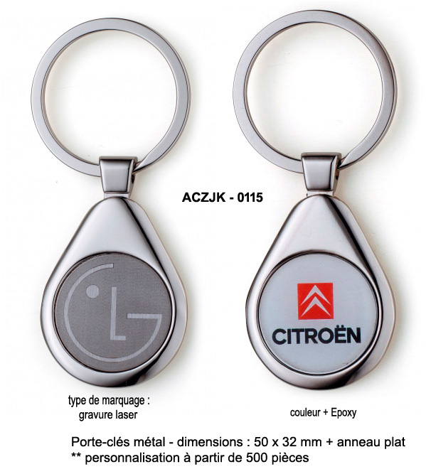 porte-cles publicitaire metal, porte-clés metal attache boule marquage laser ou quadri
