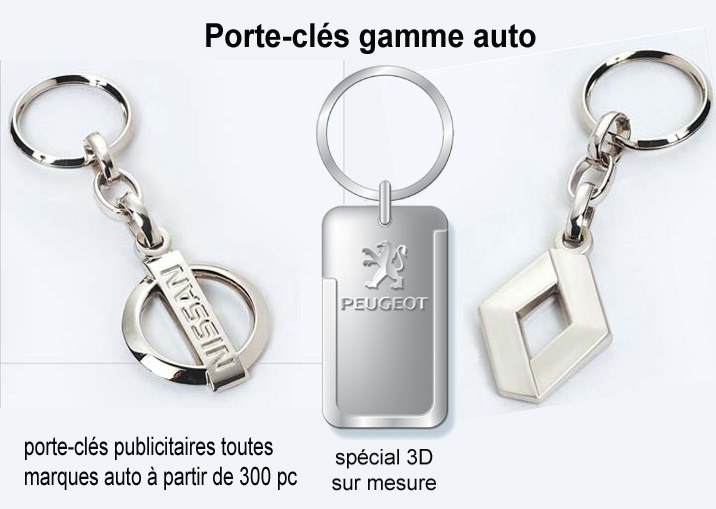 fabricant de porte-clés publicitaires, porte-clés auto, porte-clés Renault, Peugeot sur mesure, porte-clés Nissan, porte-clés 