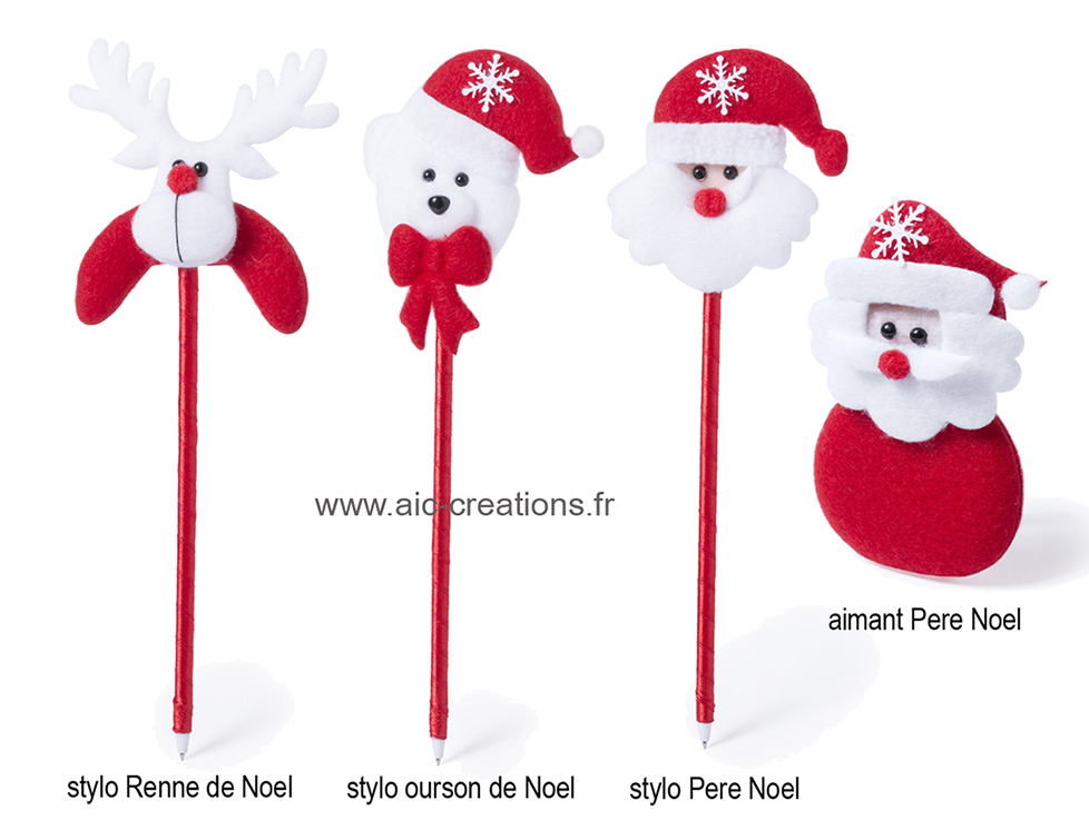 stylos de Noel, stylos figurines de Noel,  aimant Pere Noel, Pere, ourson de Noel, Renne 