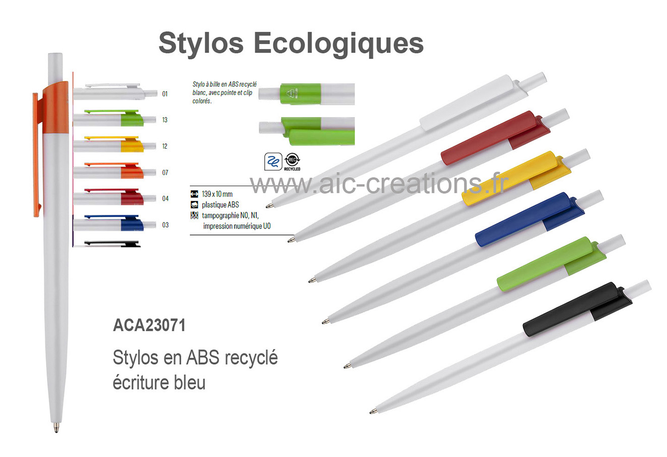 stylos publicitaires bio, stylos en ABS recycl&eacute;, stylos pour vos campagnes publicitaires, objets publicitaires, cadeaux